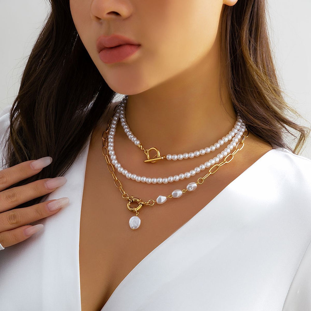 Pearl Triple Necklace Set