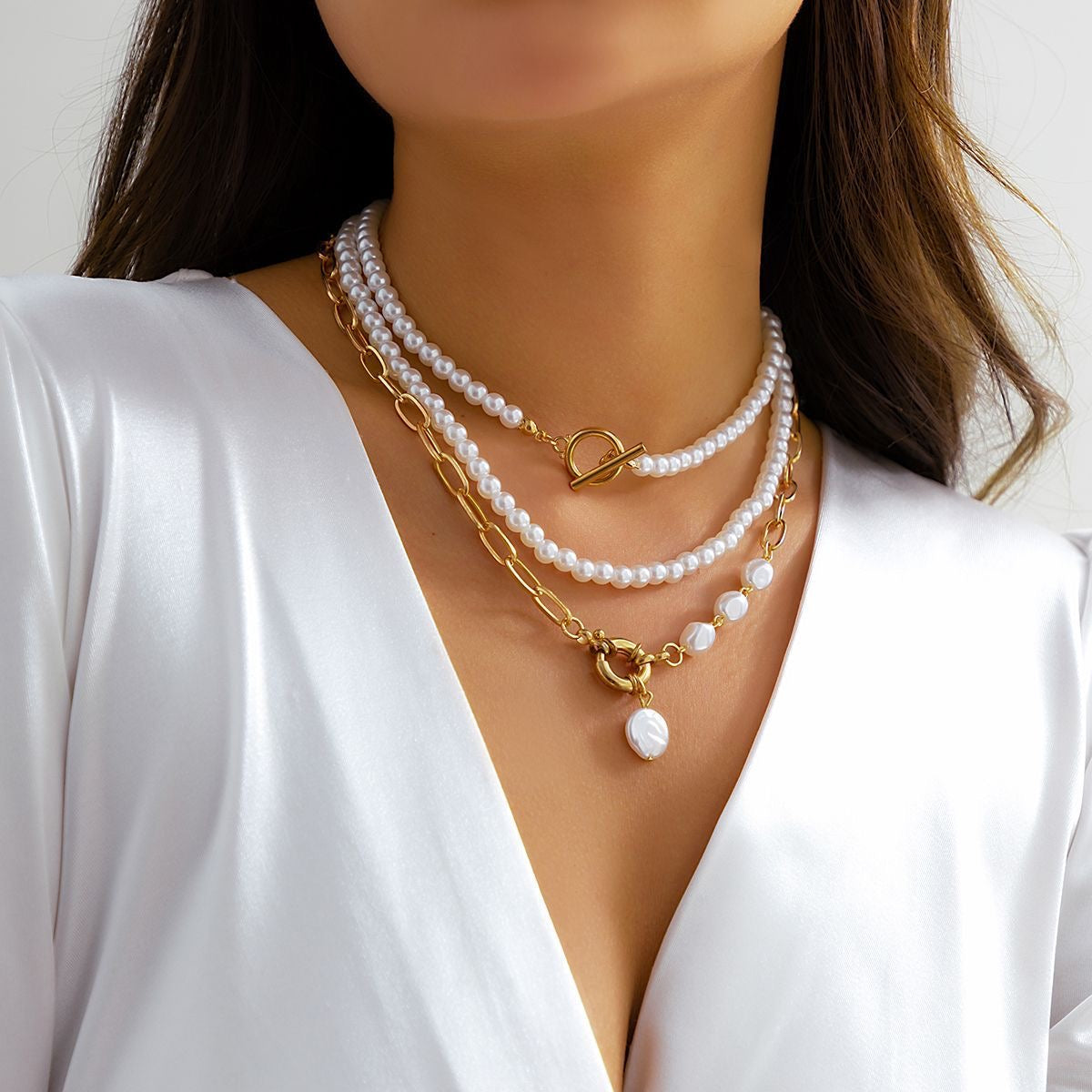 Pearl Triple Necklace Set
